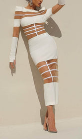 Siren White Mesh Illusion Long Sleeve Bodycon Midi Dress