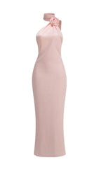 Carmelo Blush Pink Halter Maxi Gown