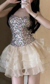 Chimere Dazzling Sequin & Ruffle Strapless Mini Dress