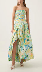 Radiant Violette Floral Strapless Maxi Dress