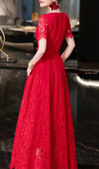 Stunning Hilary Red Lace Midi Dress