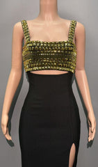 Dulcia Black & Gold Rhinestone Cut-Out Bandage Maxi Dress