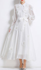 Holly White Floral Appliqu Midi Shirt Dress