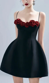 Alamea Elegant Black Rose Bust Mini Dress