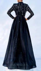 Concha Black Sequin Long Sleeve Maxi Gown