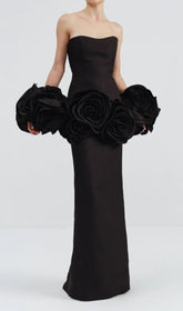 Domino Strapless 3D Rose Embellished Maxi Gown