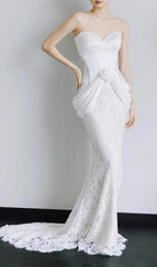 Cait Romantic White Lace & Satin Corset Mermaid Wedding Dress