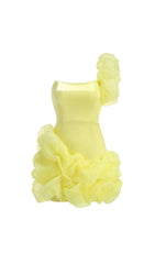 Drika Vibrant Yellow Ruffled One-Shoulder Mini Dress