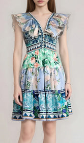 Exavier Bohemian Ruffle V-Neck Mini Dress