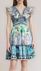 Exavier Bohemian Ruffle V-Neck Mini Dress