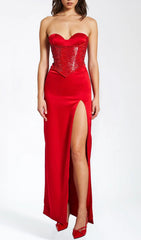 April Luxe Red Crystal Corset Gown