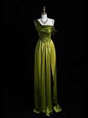 Lovely Green Soft Satin One Shoulder Prom Dress