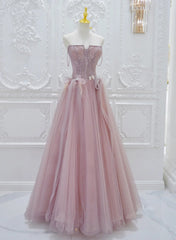 Vestido de fiesta de tul rosa con encaje y corte A