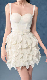 Elena White Sequin Ruffle Mini Dress