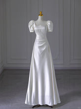 White Short Sleeves Satin A-line Party Dress