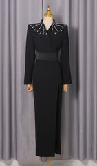 Ivonne Black Diamante Long Sleeve Maxi Dress