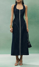 Everlee Halter Denim Midi Dress