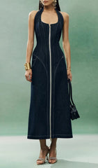 Everlee Halter Denim Midi Dress
