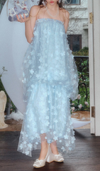 Dreamy Harsha Blue 3D Floral Embellished Strapless Maxi Dress