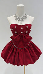 Jioni Glamorous Red Velvet Strapless Mini Dress