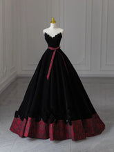 Black Velvet Ball Gown Pearls V-neckline Party Dress