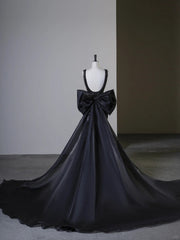 Black Mermaid Satin Low Back with Bow Party Dress