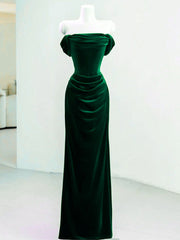 Dark Green Velvet Off Shoulder Wedding Party Dress