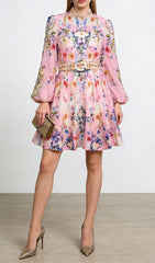 Jalila Pink Floral Print Long Sleeve Mini Dress