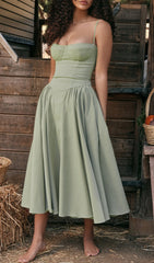 Dextra Chic Sage Green Strappy Bustier Midi Dress