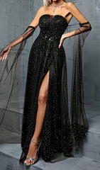 Darya Starry Night Black Sequin Slit Maxi Gown