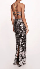 Glamorous Gabe Sequin Floral Halter Cut-Out Backless Maxi Dress