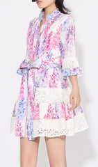 Erast Whimsical Wisteria Floral Tiered Mini Dress with Eyelet Lace Trim