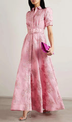 Cenobia Blush Pink Embossed Floral Maxi Dress