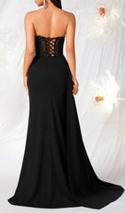 Kailani Black Strapless Corset Maxi Gown with Thigh Slit