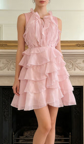 Kadyn Chic Pink Halter Ruffle Mini Dress