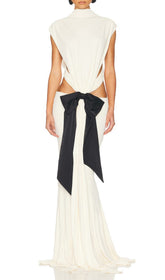 Elisae Showstopping White Bow Cutout Maxi Dress