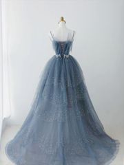 Blue Sparkle Beadedd Tulle Floor Length Party Dress