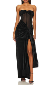 Kahlani Black Velvet Corset Maxi Gown