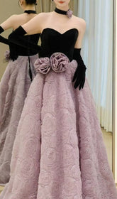 Elanie Strapless Velvet & Rose Formal Maxi Gown