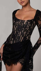 Callan Black Lace Long Sleeve Corset Mini Dress