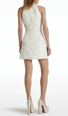 Dameka White Embellished Halter Mini Dress