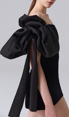 Cadee Chic Off-Shoulder Mini Dress with Dramatic Bow Sleeves