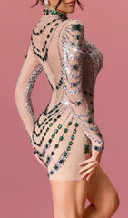 Bruxira Dazzling Emerald & Crystal Illusion Mini Dress