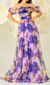 Daylen Enchanting Floral Off-Shoulder Chiffon Maxi Dress