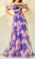 Daylen Enchanting Floral Off-Shoulder Chiffon Maxi Dress