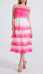 Fiene Pink Ombre Tiered Midi Dress