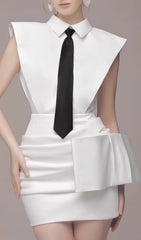 Estella Chic White Necktie Mini Dress