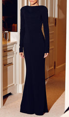 Franco Black Long Sleeve Backless Maxi Dress