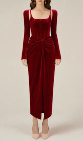 Grisel Timeless Allure Red Velvet Corset Midi Dress