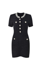 Glamorous Black Embellished Tweed Mini Dress